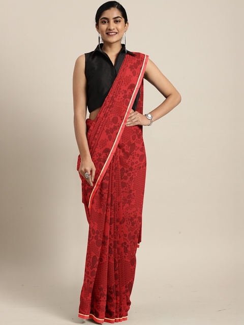 

KALINI Red Paisley Printed Pure Chiffon Saree