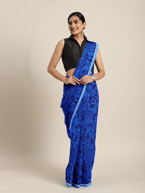 

KALINI Blue Floral Printed Pure Chiffon Saree