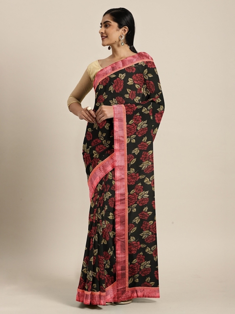 

KALINI Black & Red Pure Georgette Floral Printed Saree