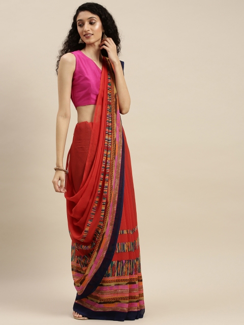 

KALINI Red Solid Poly Georgette Saree