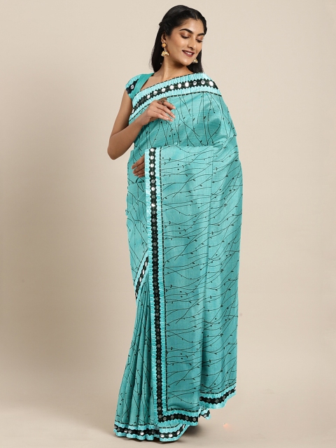 

KALINI Turquoise Blue Solid Poly Silk Saree