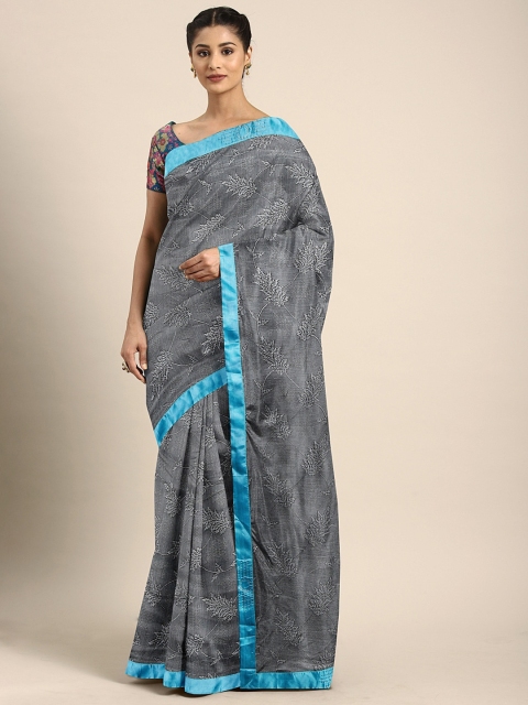 

KALINI Grey & Blue Poly Silk Printed Saree with Embellished Border