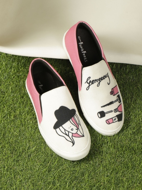 

FF FUNKFEETS Hello Gorgeous Unisex White Printed Slip-On Sneakers