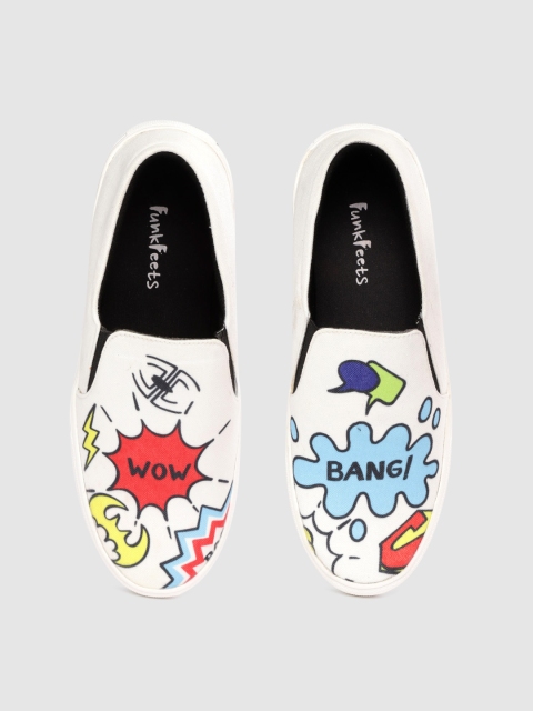 

FF FUNKFEETS Bang Boom Unisex White Printed Slip-On Sneakers