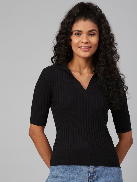 

Marks & Spencer Women Black Ribbed Fitted Top