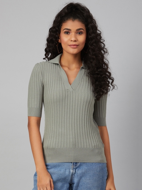 

Marks & Spencer Women Green Ribbed Fitted Top