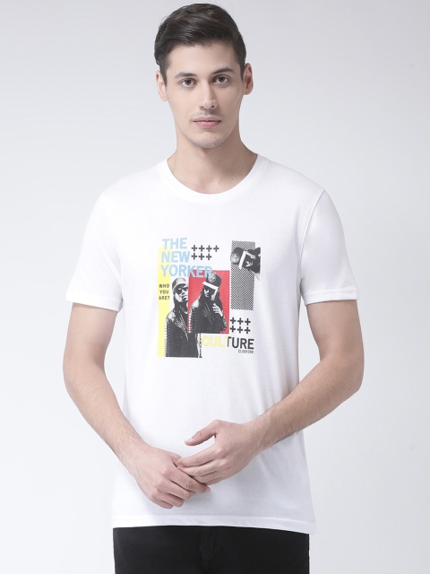 

Club York Men White Printed Round Neck T-shirt
