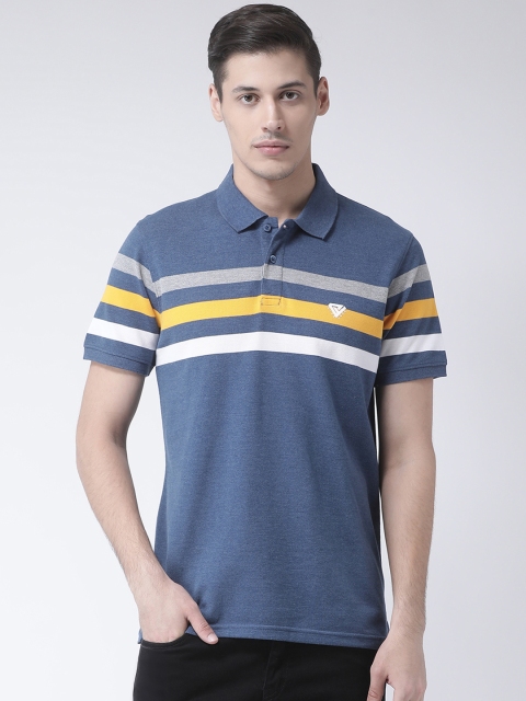 

Club York Men Blue & Yellow Striped Polo Collar T-shirt