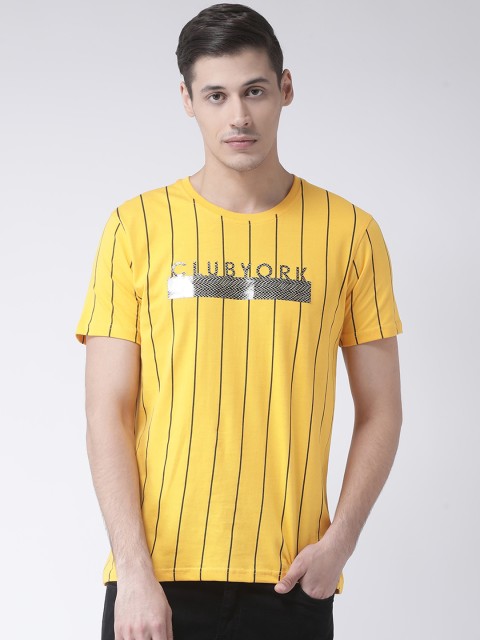 

Club York Men Yellow & Black Striped Henley Neck T-shirt