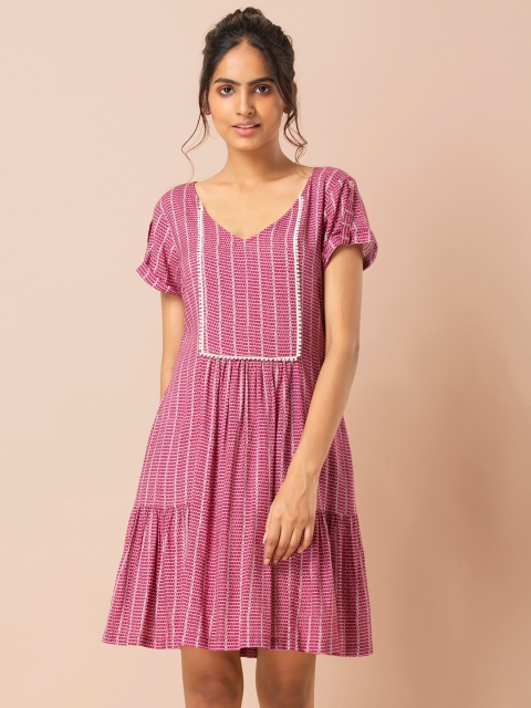 

INDYA Women Pink Striped Drop-Waist Dress