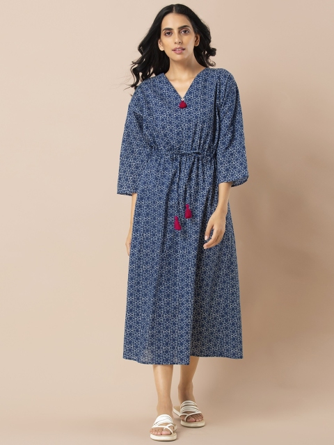 

INDYA Women Blue Printed A-Line Dress