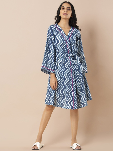 

INDYA Women Blue Printed A-Line Dress