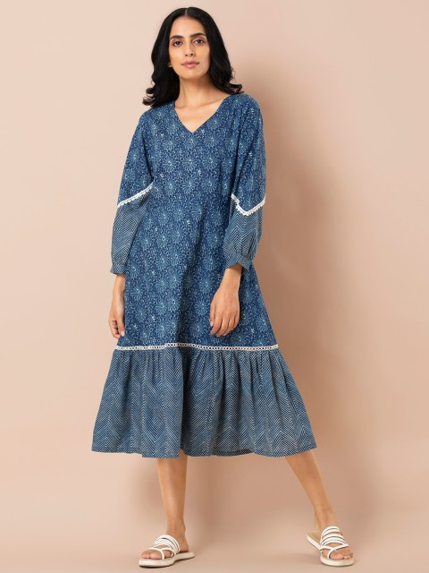 

INDYA Women Blue Printed A-Line Dress