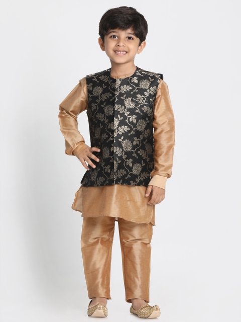 

JBN Creation Boys Gold-Toned & Black Solid Kurta with Pyjamas & Jacket