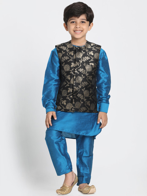 

JBN Creation Boys Blue & Black Solid Kurta with Pyjamas & Jacket