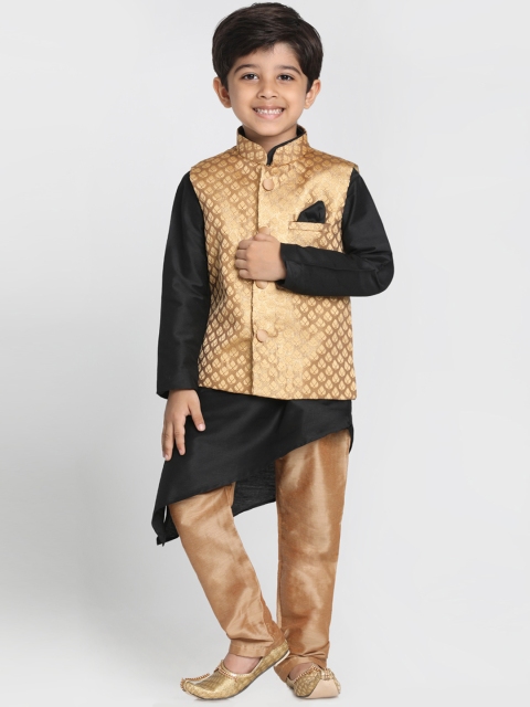 

JBN Creation Boys Gold-Coloured & Black Solid Kurta with Pyjamas and Nehru Jacket