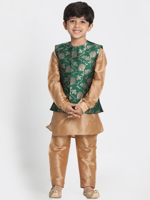 

JBN Creation Boys Gold-Toned & Green Solid Kurta Set