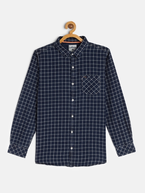 

Lee Cooper Boys Navy Blue Regular Fit Pure Cotton Windowpane Checked Casual Shirt