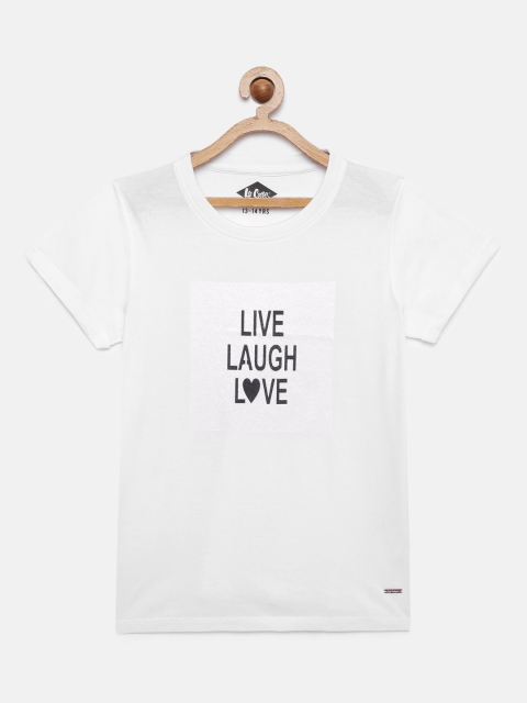 

Lee Cooper Girls White Printed Pure Cotton Round Neck T-shirt