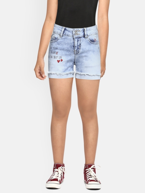 

Lee Cooper Girls Blue Washed Printed Regular Fit Denim Shorts