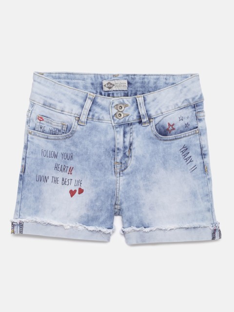 

Lee Cooper Girls Blue Washed Printed Regular Fit Denim Shorts