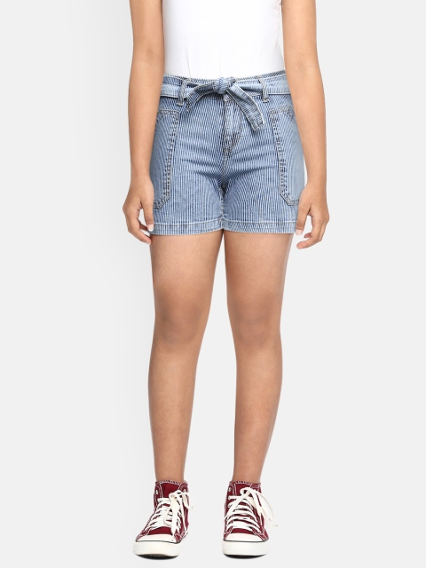 

Lee Cooper Girls Blue Striped Regular Fit Denim Shorts