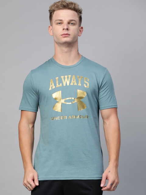 

UNDER ARMOUR Men Blue & Golden Brand Logo Print Always Sports T-shirt