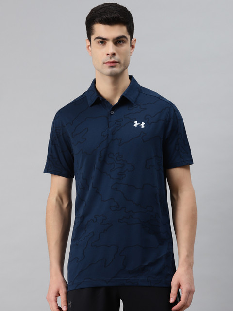 

UNDER ARMOUR Men Navy Blue & Black Printed UA Vanish NCG Polo T-Shirt