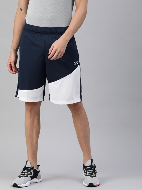 

UNDER ARMOUR Men Navy Blue & White Colourblocked Loose Fit UA Baseline 10IN Sports Shorts