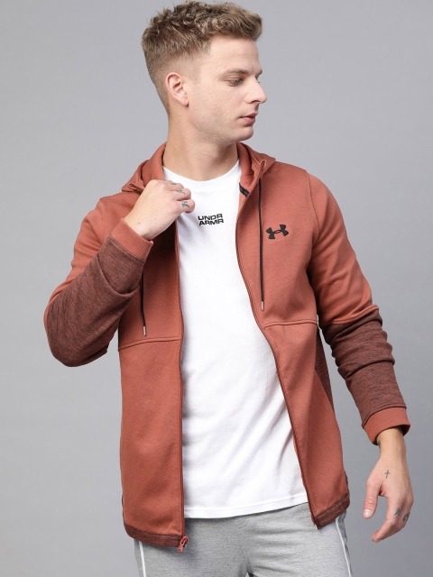 

UNDER ARMOUR Men Rust Red Solid Double Knit Full Zip Hoodie