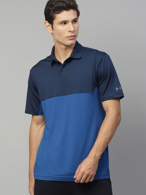 

UNDER ARMOUR Men Blue UA Performance 2.0 Colourblocked Polo Collar T-shirt