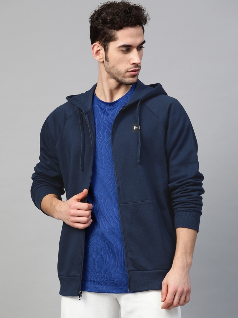 

UNDER ARMOUR Men Navy Blue Rival Fleece Full Zip Solid Hooded Sweatshirt