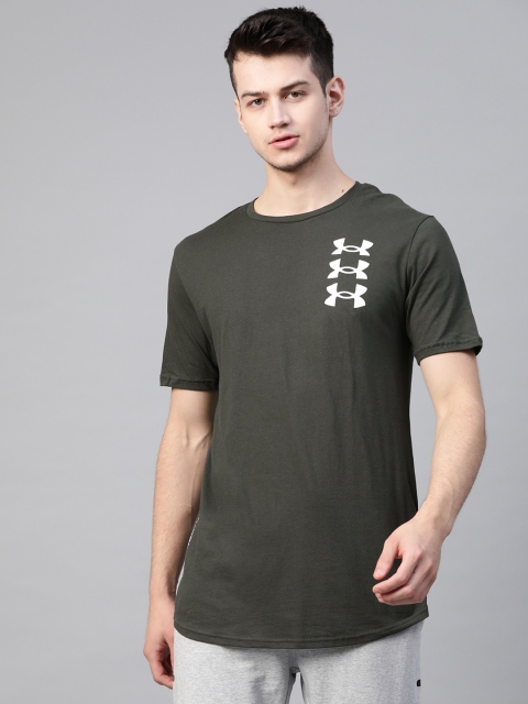 

UNDER ARMOUR Men Olive Green Triple Stack Brand Logo Print Detail Training T-shirt