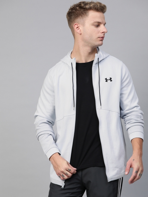 

UNDER ARMOUR Men Grey Melange Solid Double Knit Full Zip Hoodie