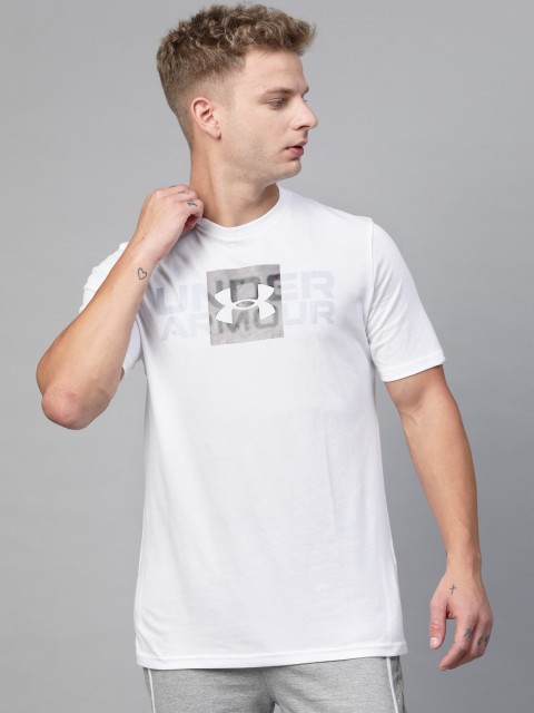 

UNDER ARMOUR Men White & Grey Brand Logo Box Print Wordmark Training T-shirt