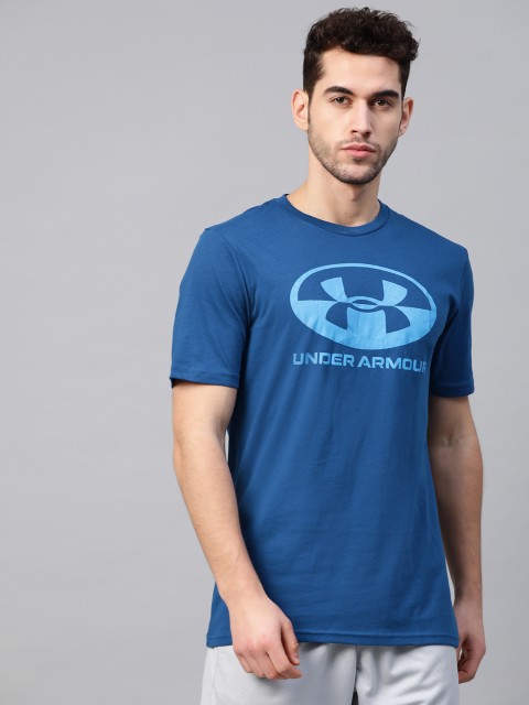 

UNDER ARMOUR Men Blue Brand Logo Locker Tag Print Wordmark Training T-shirt