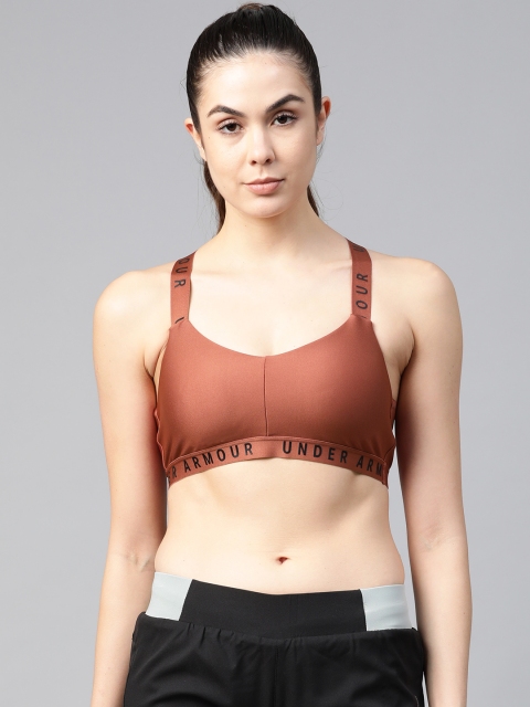 

UNDER ARMOUR Women Rust Brown Solid Wordmark Strappy Sportlette Bra 1325613