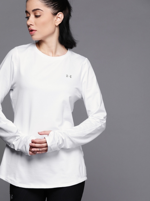 

UNDER ARMOUR Women White Solid ColdGear Armour Fitted Crew T-Shirt