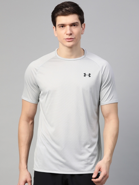 

UNDER ARMOUR Men Grey Solid Round Neck T-shirt
