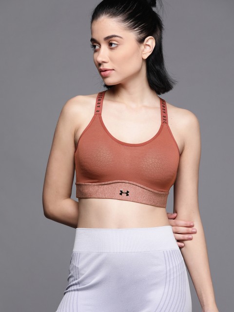 

UNDER ARMOUR Women Rust Brown Solid UA Infinity Mid Heather Sports Bra 1354314-688