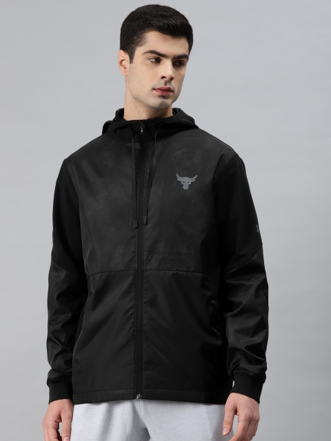 

UNDER ARMOUR Men Black Project Rock Legacy Windbreaker Printed Hooded Jacket