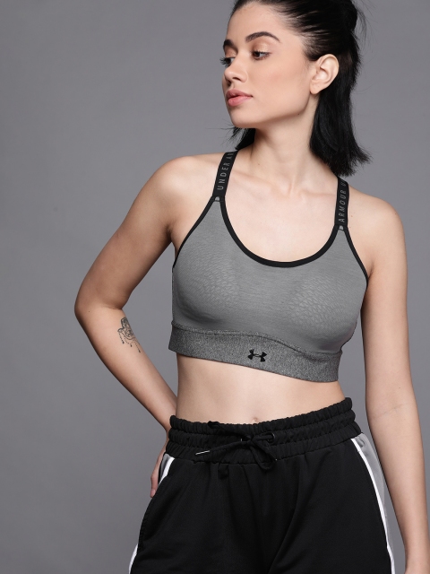 

UNDER ARMOUR Women Charcoal Grey Solid UA Infinity Mid Heather Sports Bra 1354314-019