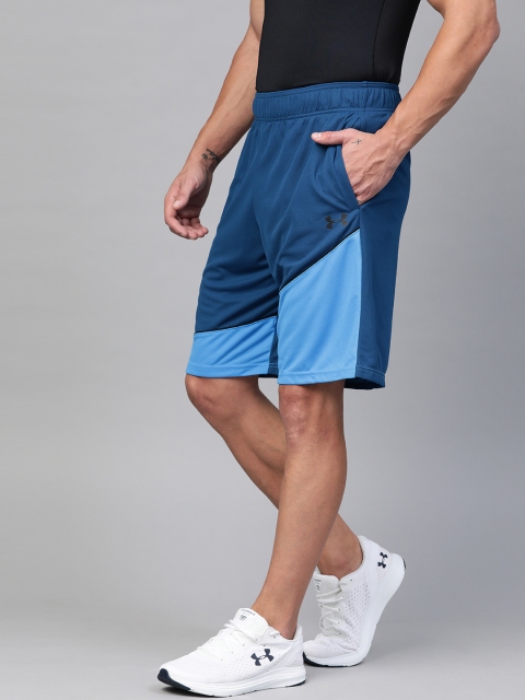 

UNDER ARMOUR Men Blue Colourblocked Baseline 10 Inches Basketball Shorts