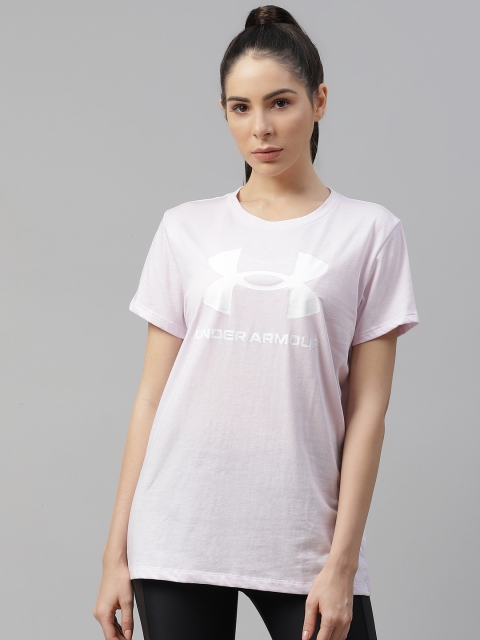 

UNDER ARMOUR Women Mauve & White Brand Logo Graphic Print Live SSC Loose T-shirt