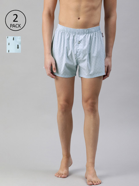 

THE BEAR HOUSE Men Pack of 2 Blue & Sea Green Pure Cotton Boxers TBH-PLUCK