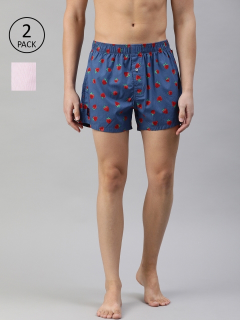 

THE BEAR HOUSE Men Pack of 2 Blue & Pink Pure Cotton Boxers TBH-DELUX