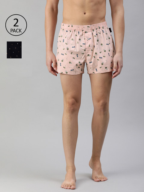 

THE BEAR HOUSE Men Pack of 2 Black & Pink Boxers TBH-BIRDY