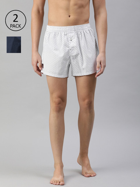 

THE BEAR HOUSE Men Pack of 2 Navy Blue & White Boxers TBH-BLEACH