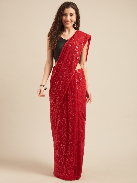 

Tikhi Imli Red Sequinned Poly Georgette Saree