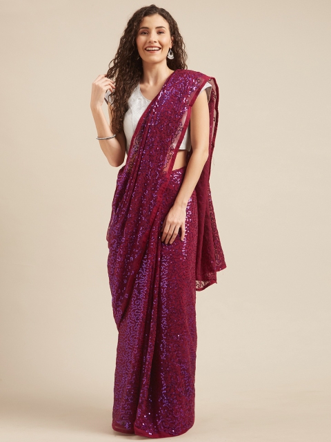 

Tikhi Imli Burgundy Embellished Poly Georgette Saree